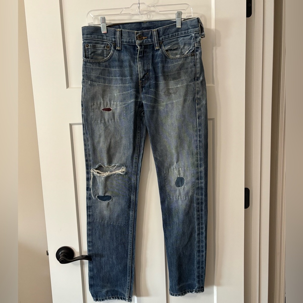 Levi's 511 Men's Blue Distressed Hand patched/stitched slim Jeans size 30/30